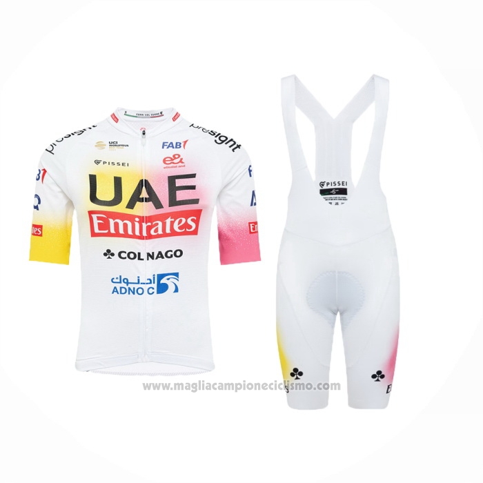 2024 Abbigliamento Ciclismo UAE Rosa Giallo Manica Corta e Salopette